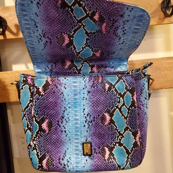 Multicolor Snake Print Satchel with Gold Hardware - Picture 4 of 8